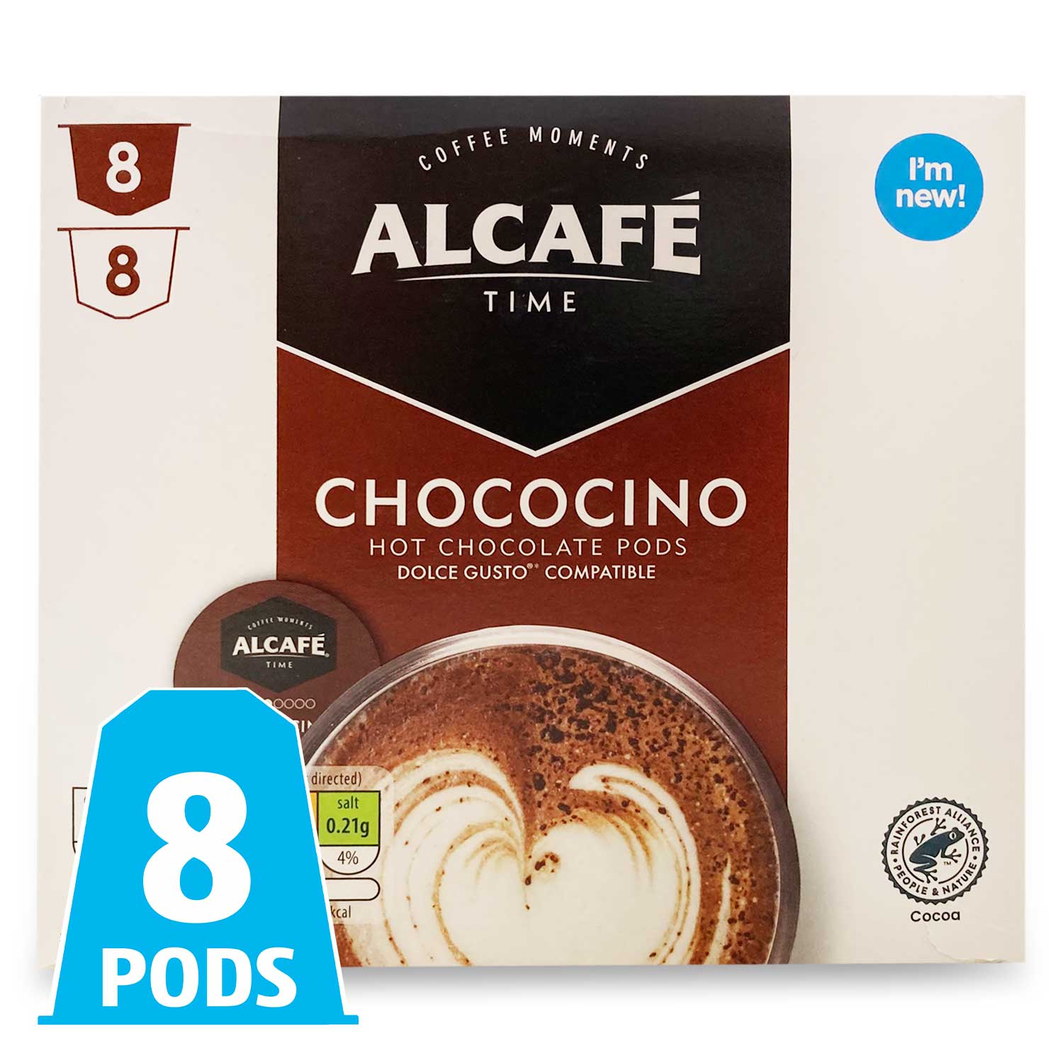 Chococino Hot Chocolate Pods Chocolate Pods 8x16g, Milk Pods 8x16g 256g Alcafé